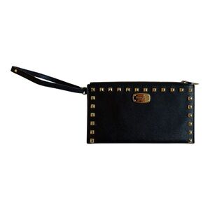 Michael Kors wristlet saffiano black studded leather. Goth,biker,punk